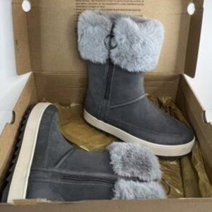 NIB UGG KOOLABURRA WOMEN'S TALL SUEDE FUR CUFF LINED WATERPROOF BOOTS GRAY